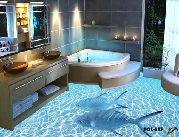 Наливной пол 3D в ванной комнате