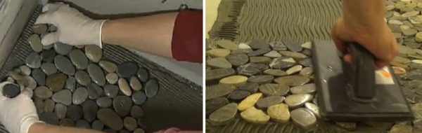 Укладка и прижатие каменной мозаики