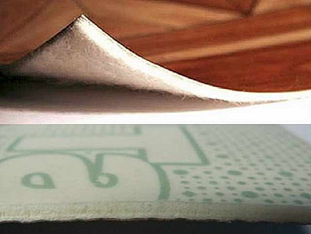 На верхнем фото показан линолеум на войлочной основе, а на нижнем основой для верхних слоев служит вспененный ПВХ