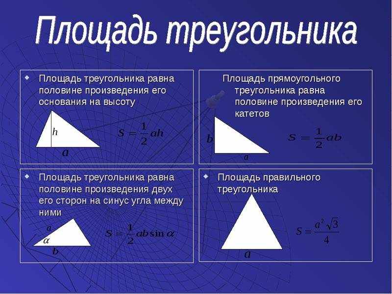 Основные формулы расчета площади треугольников