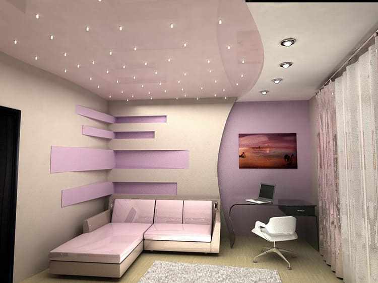 Цвет двухуровневого натяжного потолка зависит от общего оформления комнаты