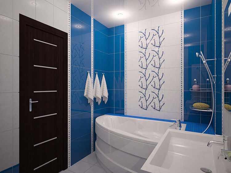  Ванная комната в синем цвете выглядит достаточно красиво