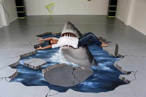 3d полы с изображением акулы - один из креативных вариантов