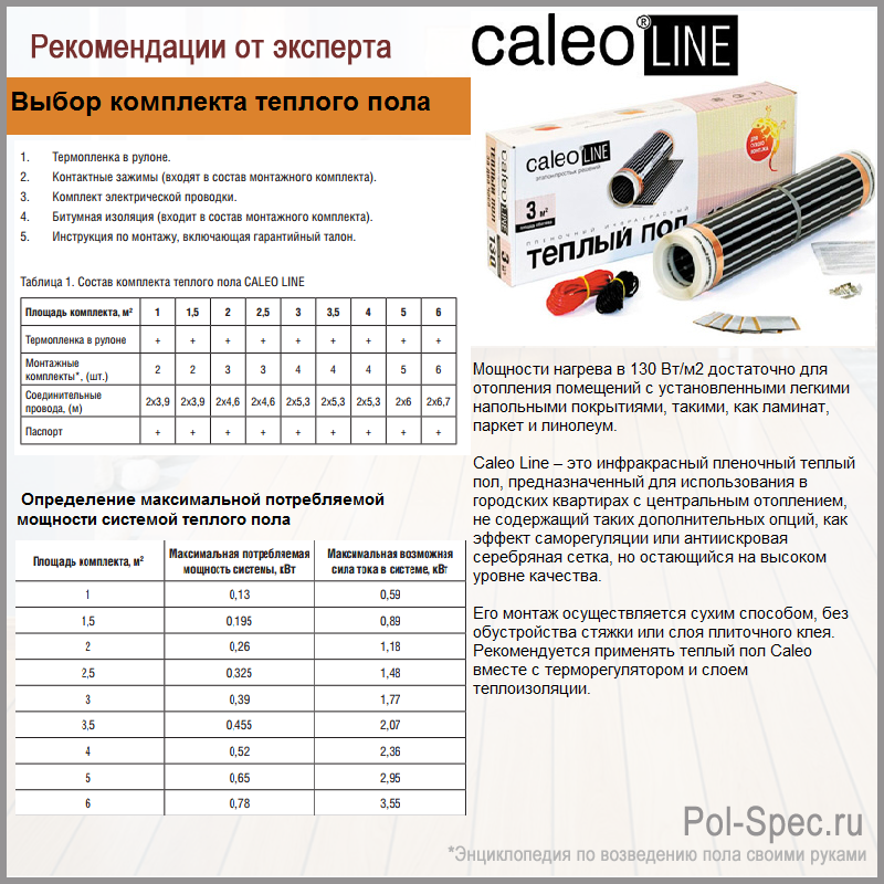 Выбор комплекта теплого пола
