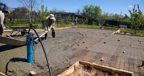 Процесс заливки и выравнивания бетонного слоя