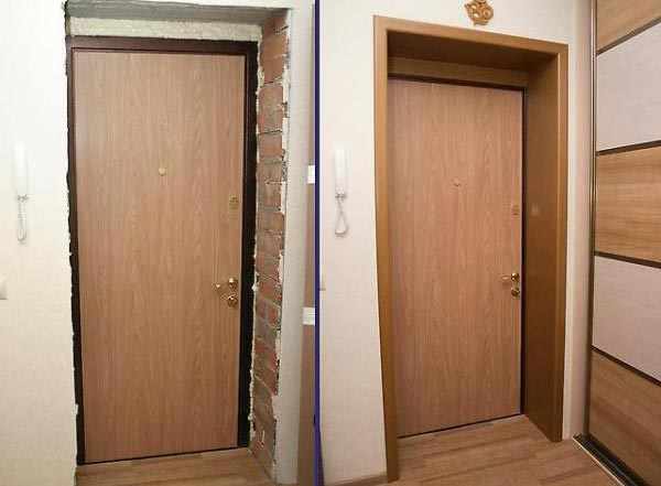 Установка МДФ панелей на откосы: дверной проем до и после отделки