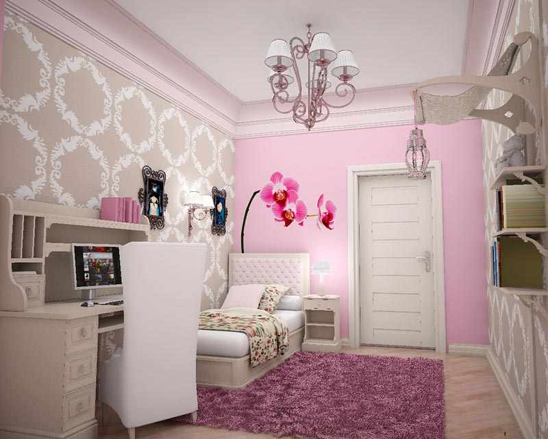 Комната в пастельно-розовом цвете